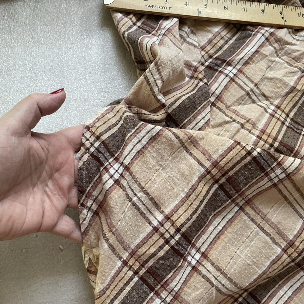 Inc International Concepts Dress Women 10 Brown Plaid Linen Blend Faux Wrap Boho - Picture 10 of 14